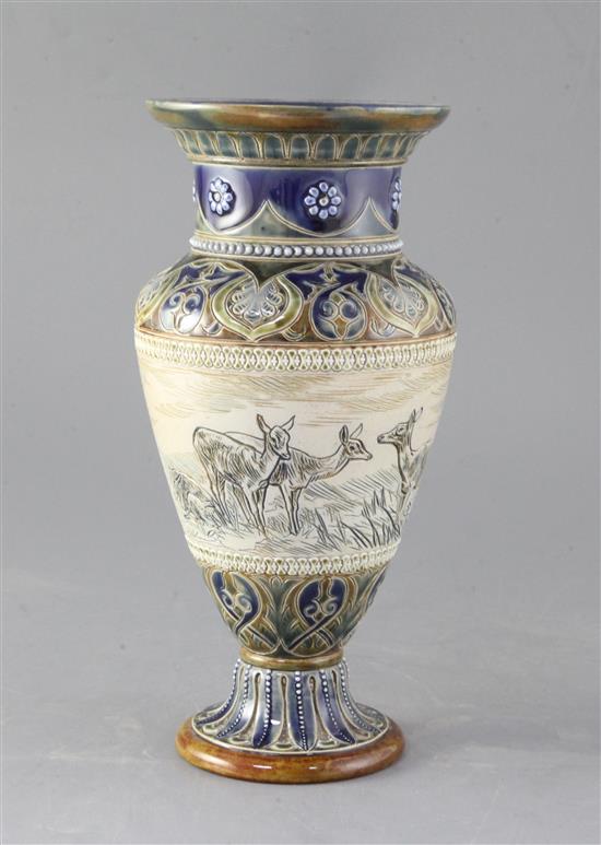 A Doulton Lambeth stoneware baluster vase, decorated by Hannah Barlow, height 27.5cm